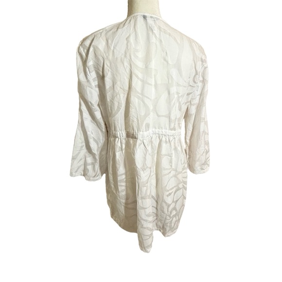 J Crew White Cotton Blend Tie Cover Up Burnout Floral Design Size Large - Picture 2 of 6
